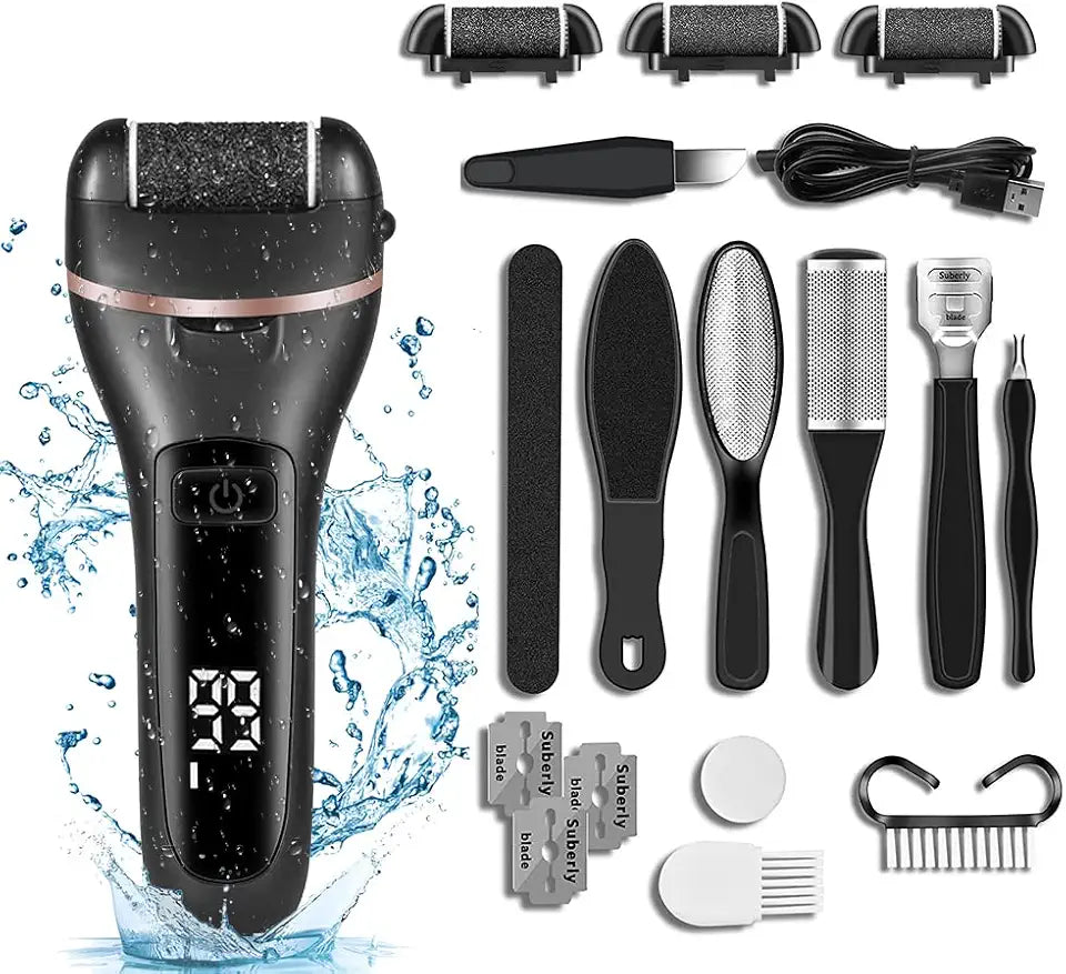 Black Rechargeable Waterproof Electric Callus Remover and Foot Polisher Pedicure Set X39934