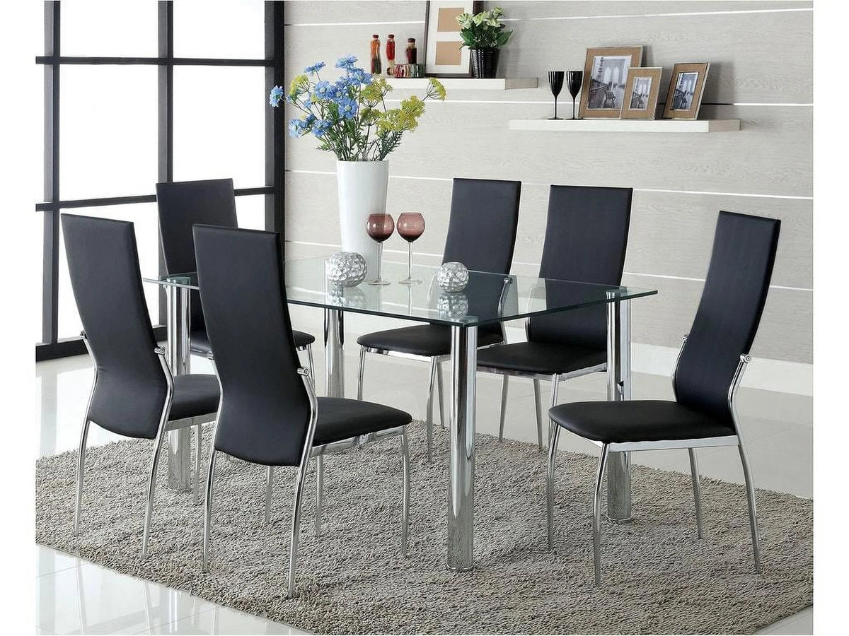 Black Tempered Glass 7pcs Dining Room Set W757848