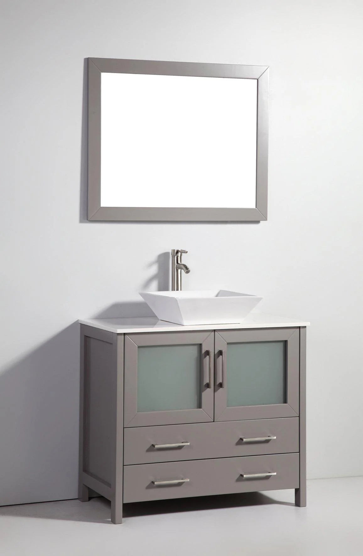 36 in. Single Sink Vanity Cabinet with Ceramic Vessel Sink & Mirror Grey T500
