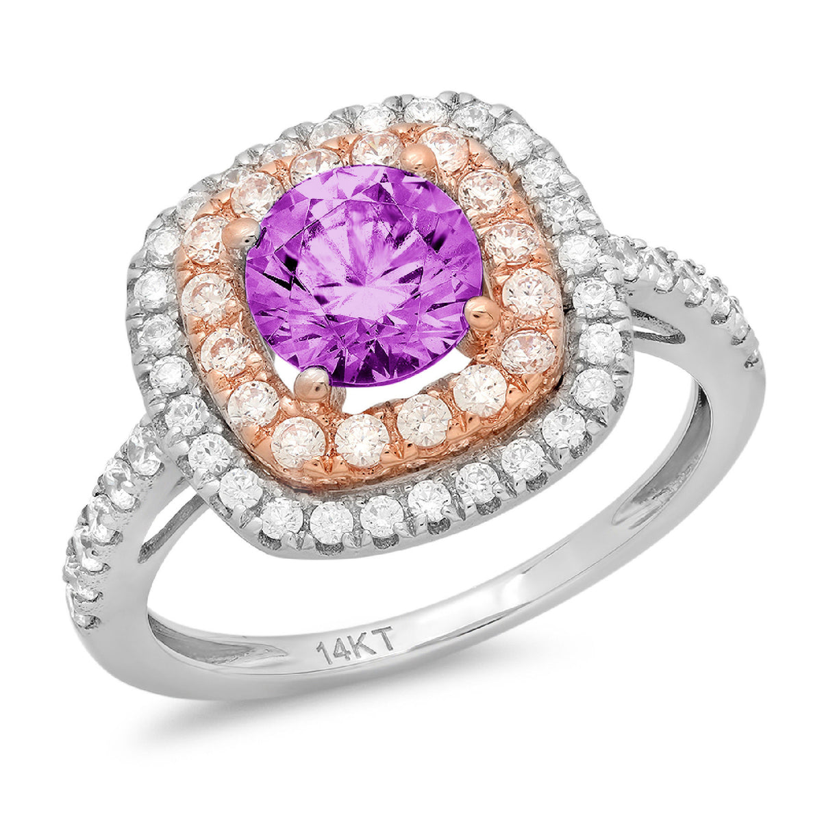 1.75ct Round Cut Simulated Alexandrite 18k 2 Tone Gold Halo Ring Size 9.5 D4842