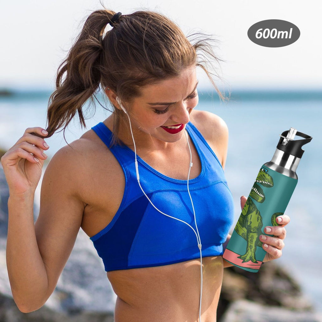 Dinosaur Green Stainless Steel Insulated Water Bottle with Straw Lid I911050