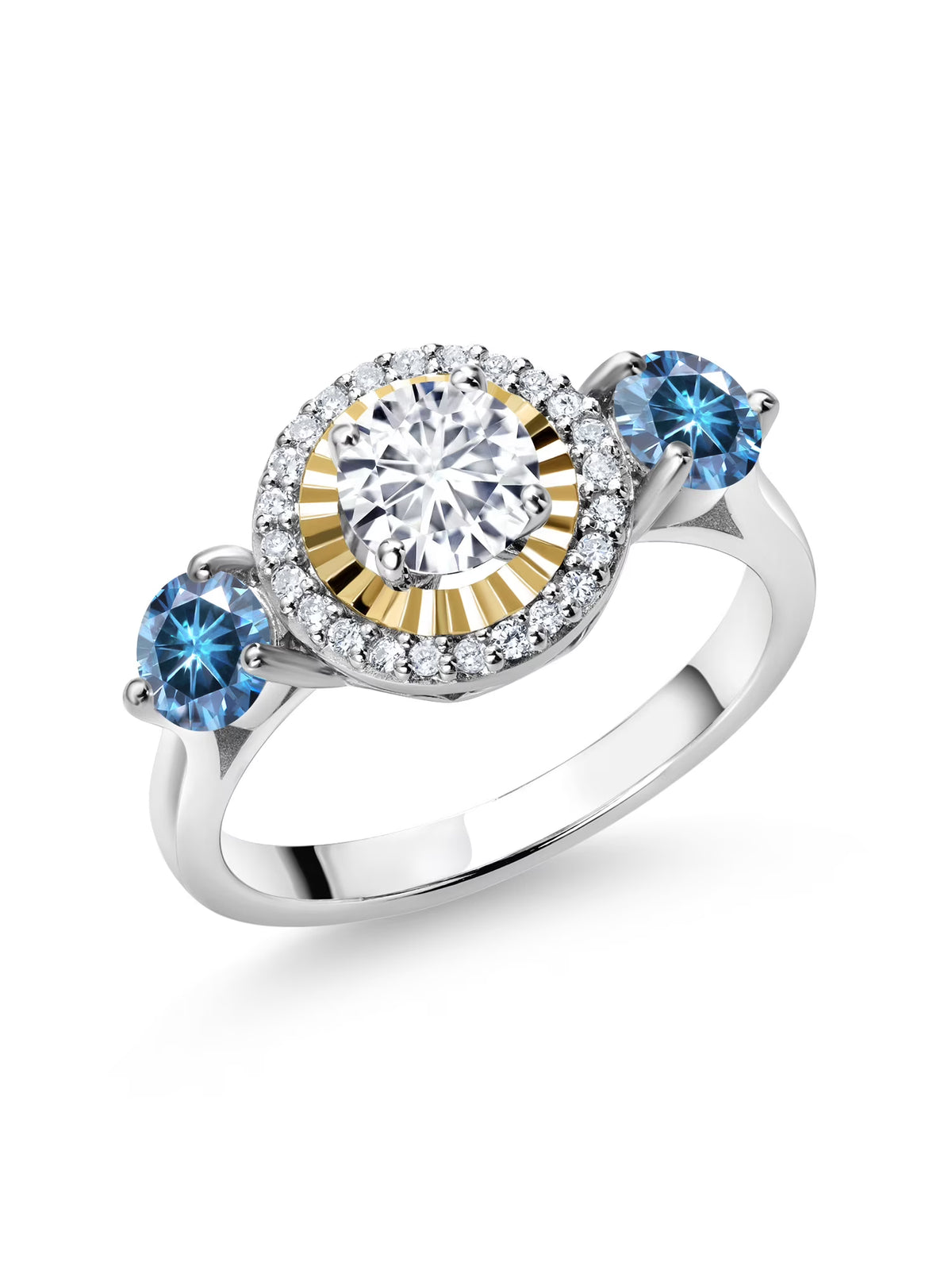 925 Silver 10K Yellow Gold Lab Grown Diamond 3 Stone Engagement Ring N92921