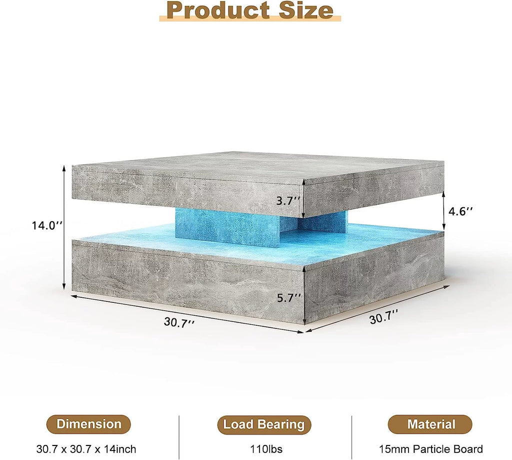 2 Tier Square LED Coffee Table with 16 RGB Lights P4501