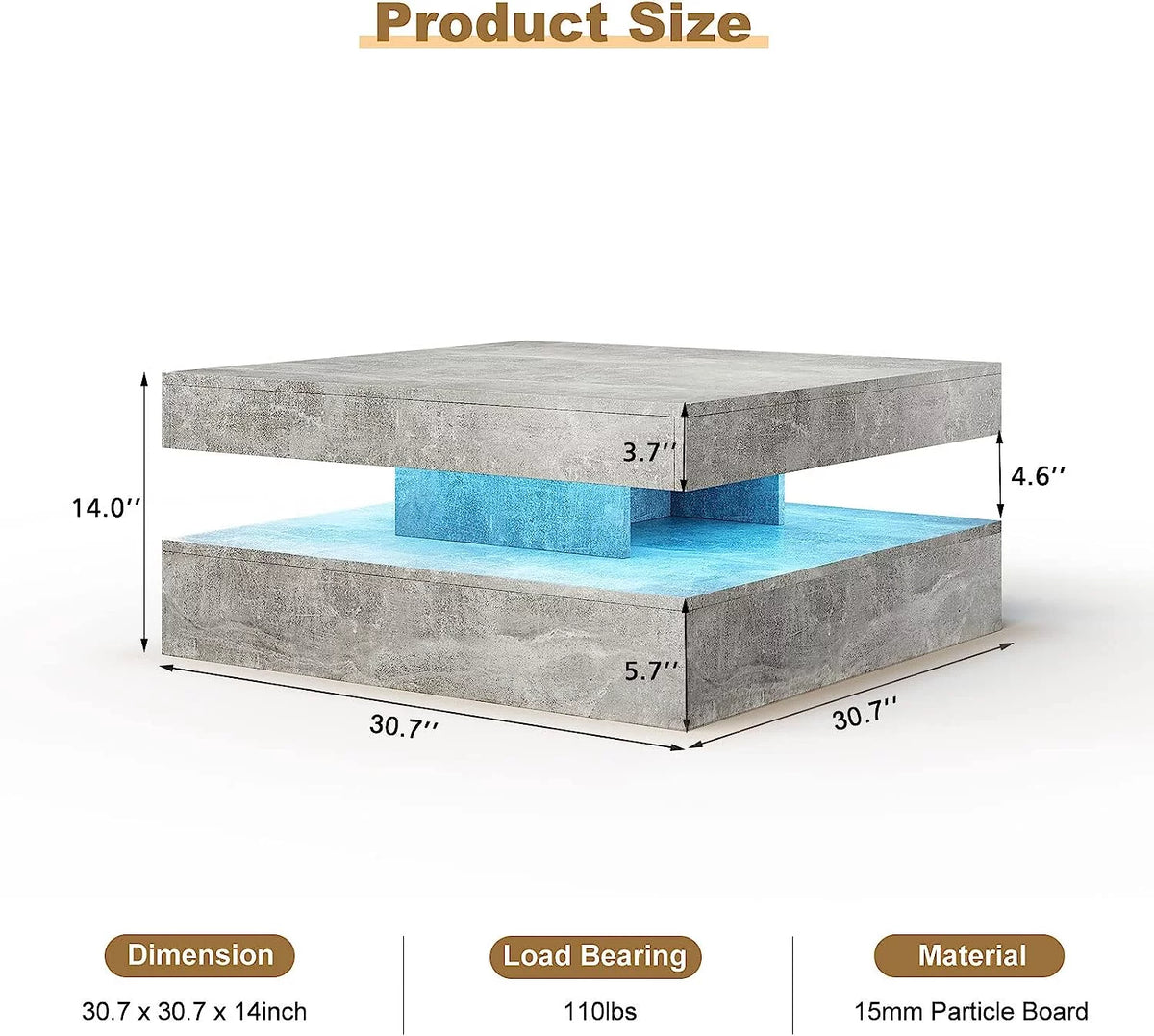2 Tier Square LED Coffee Table with 16 RGB Lights P4501