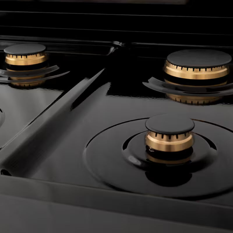 48 in. 7 Burner Gas Cooktop with Champagne Bronze Knobs in Black Stainless Steel P9209