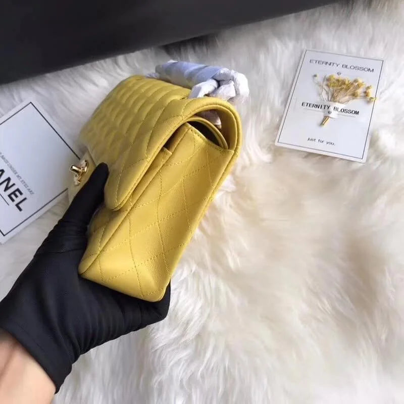 Yellow Medium Lambskin Leather Flap Bag Q55374