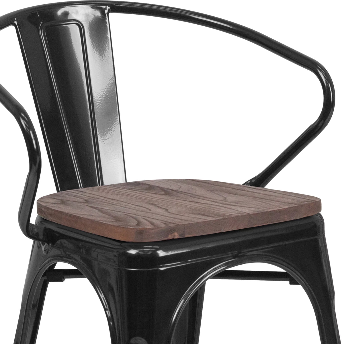 Black Metal Chair with Wood Seat and Arms A28022