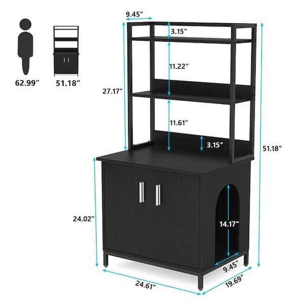 Black Litter Box Enclosure with Shelves and Doors P872039