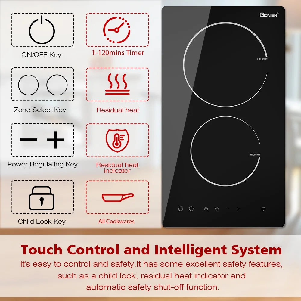 2 Burner Electric Cooktop, 12 Inch Ceramic Cooktop, 3000W O24759