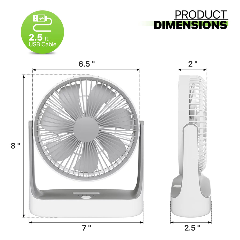 USB Desktop Fan, Rechargeable Wall Mounted Hanging Fan with LED Light, White Q98157