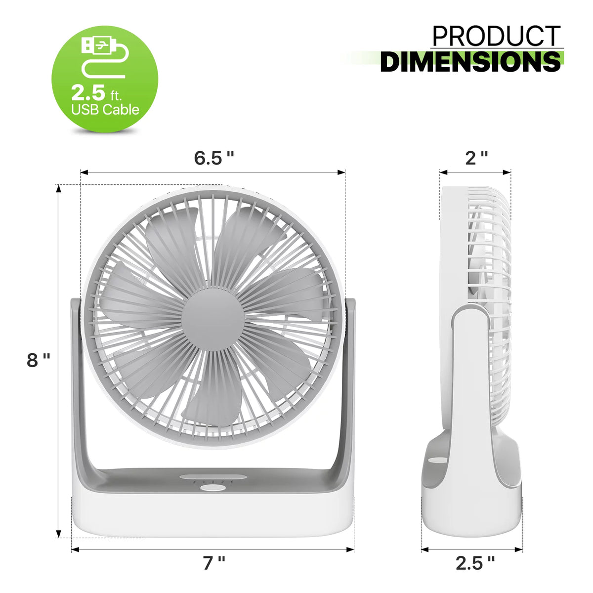 USB Desktop Fan, Rechargeable Wall Mounted Hanging Fan with LED Light, White Q98157