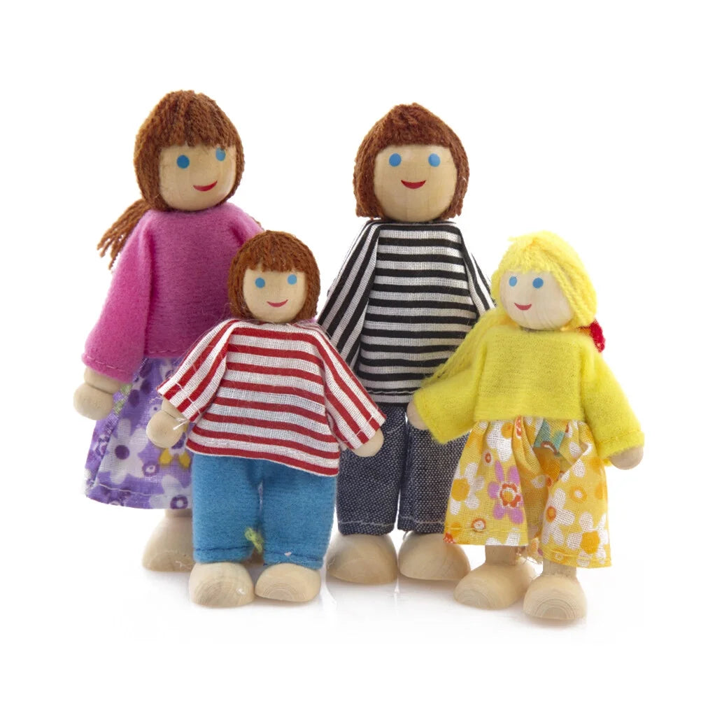 Wooden Dolls Playset Set of 4 People with Dog W5968