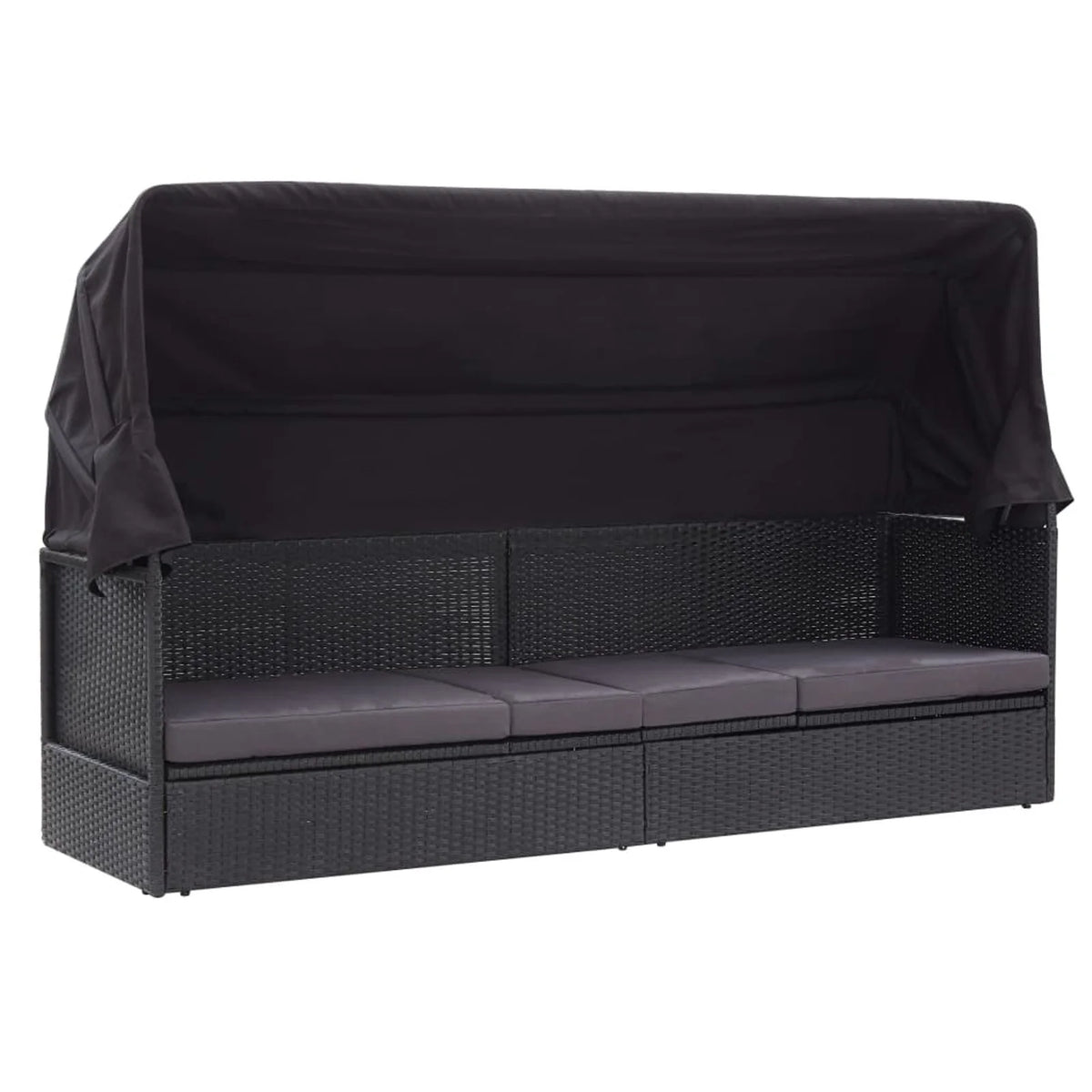 Black Poly Rattan Sun Lounger with Canopy and Cushion O622