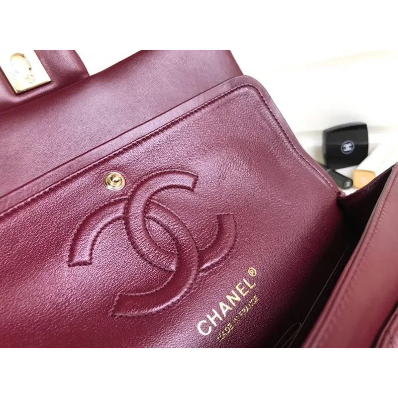 Burgundy Lambskin Leather Flap Bag T203