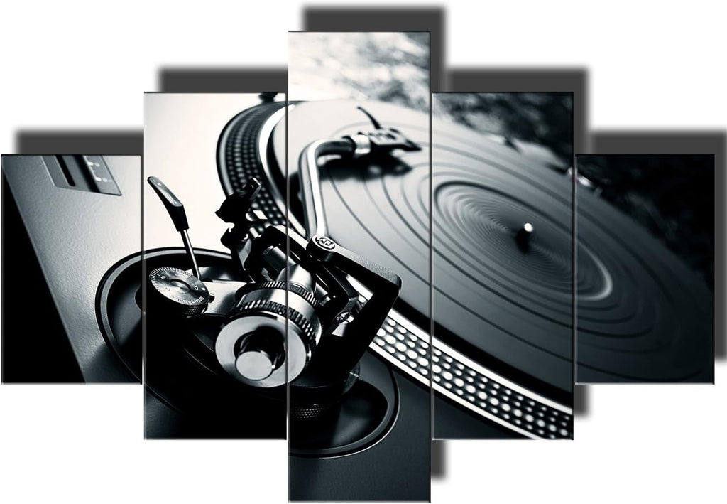Black and White 5 Piece Canvas Wall Art Turntables Paintings Y506627