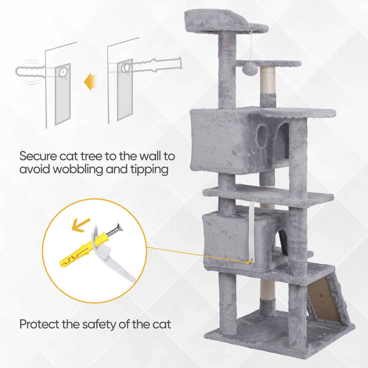 55-in Light Gray Cat Tree & Scratching Post Tower D3452