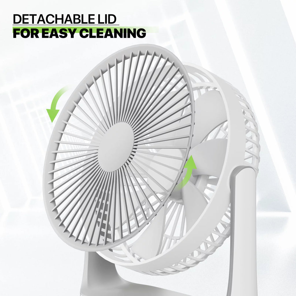 USB Desktop Fan, Rechargeable Wall Mounted Hanging Fan with LED Light, White Q98157