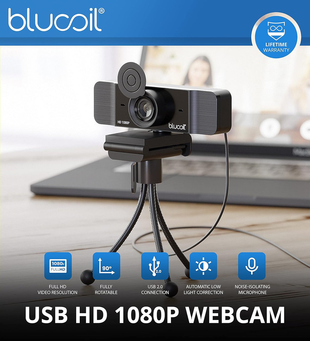 Noise Canceling Bluetooth Headset Bundle with USB Webcam and Conference Speakerphone M7415