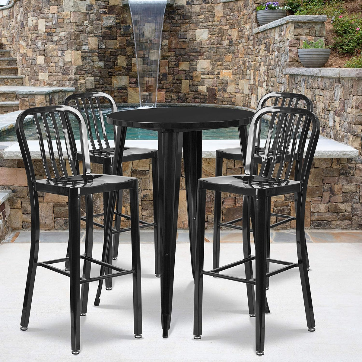 Silver Metal Bar Table Set with 4 Stools R226