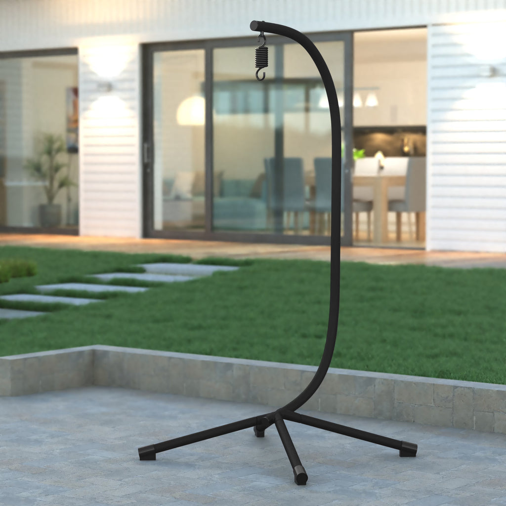 Black Powder Coated Steel Hanging Hammock Chair C-Stand with Spring Hook J247