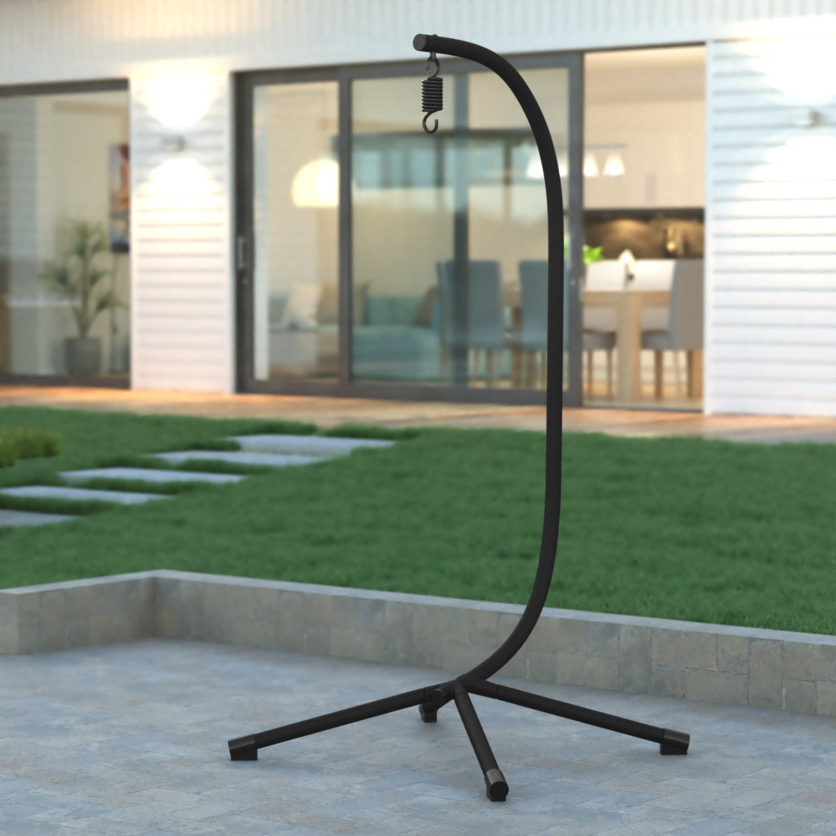 Black Powder Coated Steel Hanging Hammock Chair C-Stand with Spring Hook J247