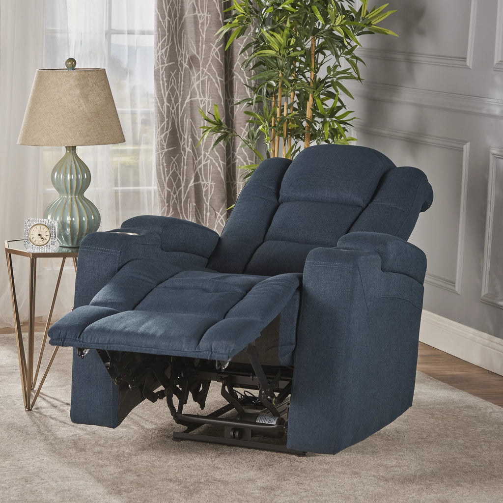 Navy Blue Tufted Fabric Power Recliner A589296