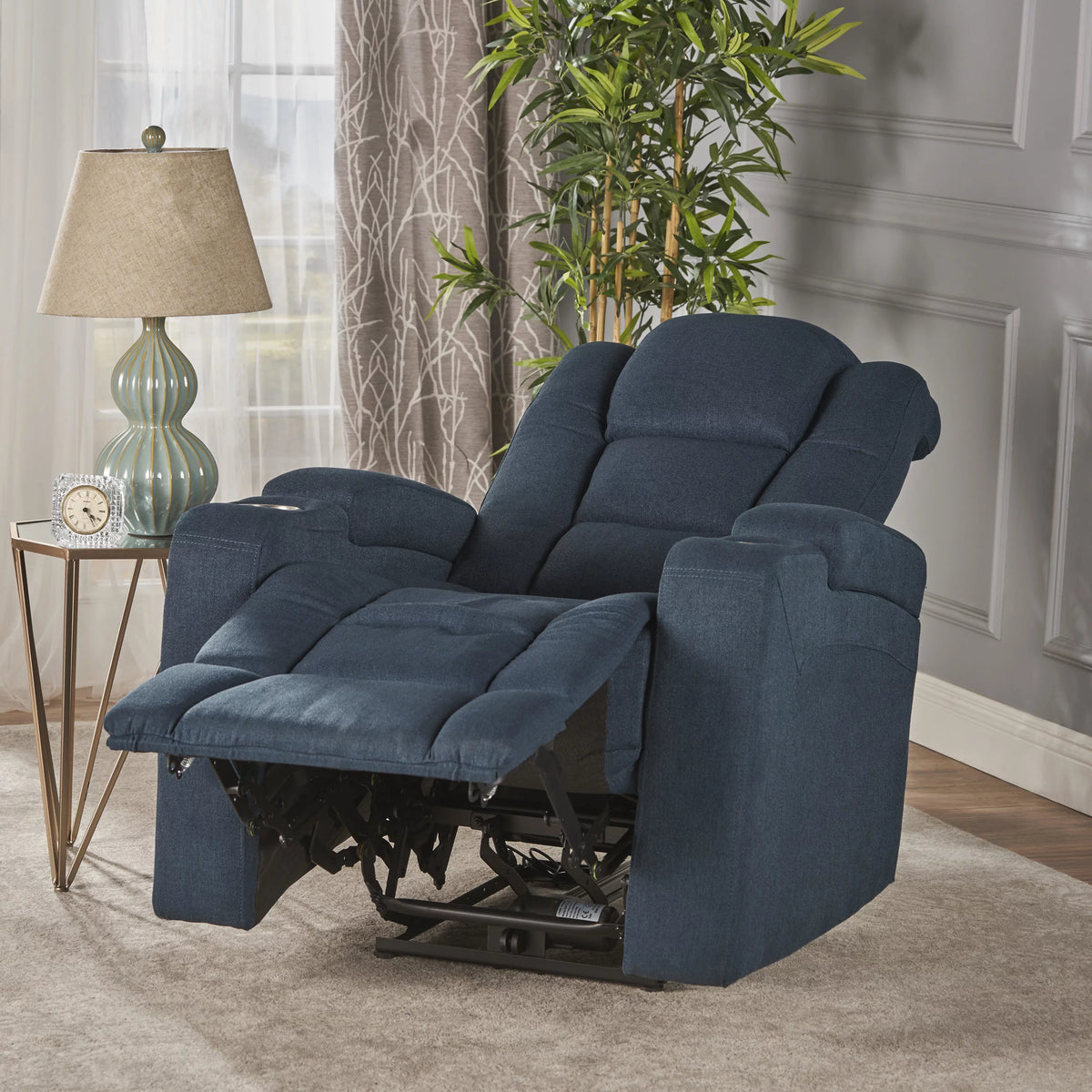 Navy Blue Tufted Fabric Power Recliner A589296
