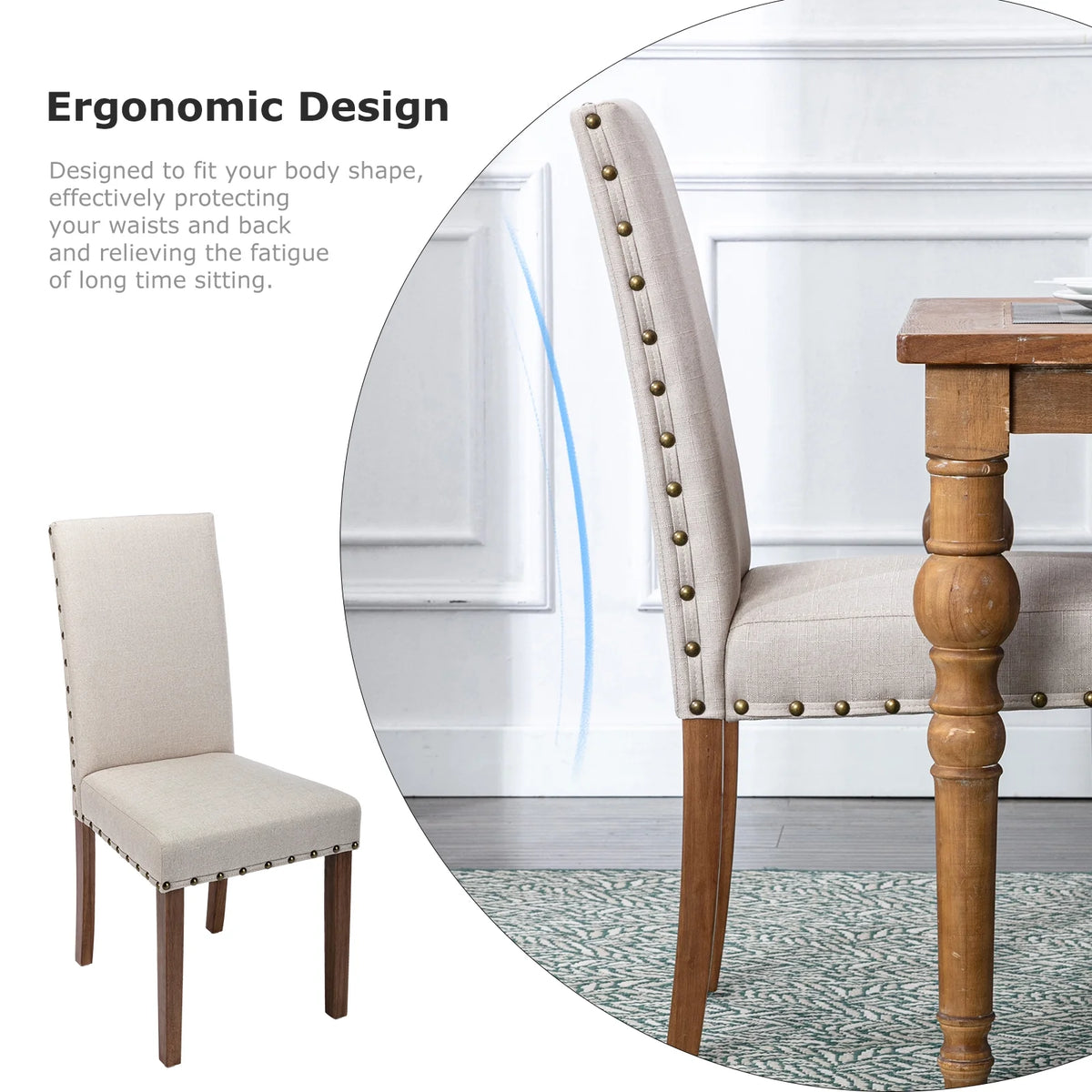Beige Linen Solid Wood Parson Chair Set of 6 H1642