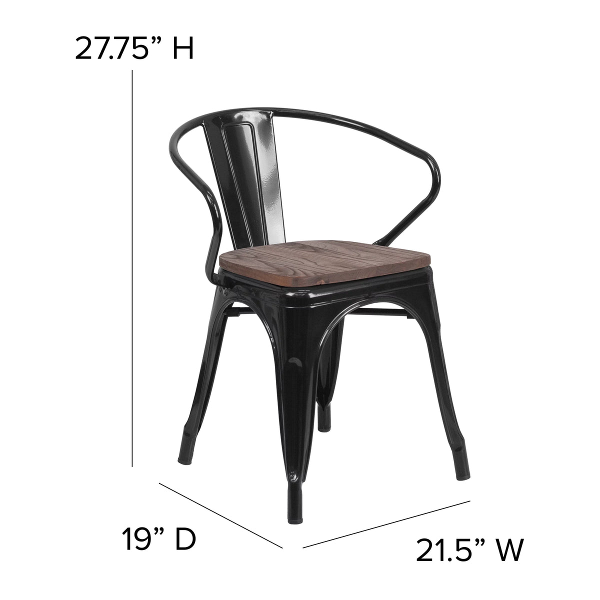 Black Metal Chair with Wood Seat and Arms A28022
