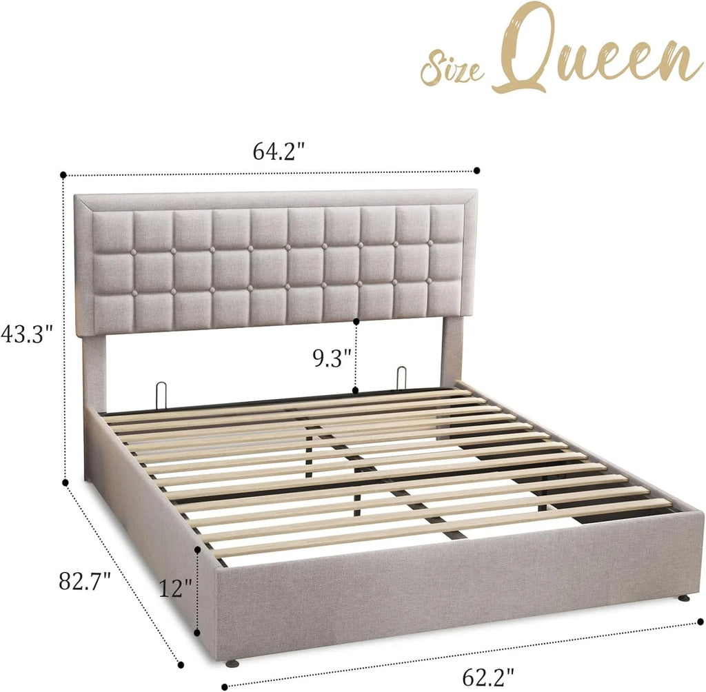 Queen Size Light Grey Upholstered Storage Bed Frame K972