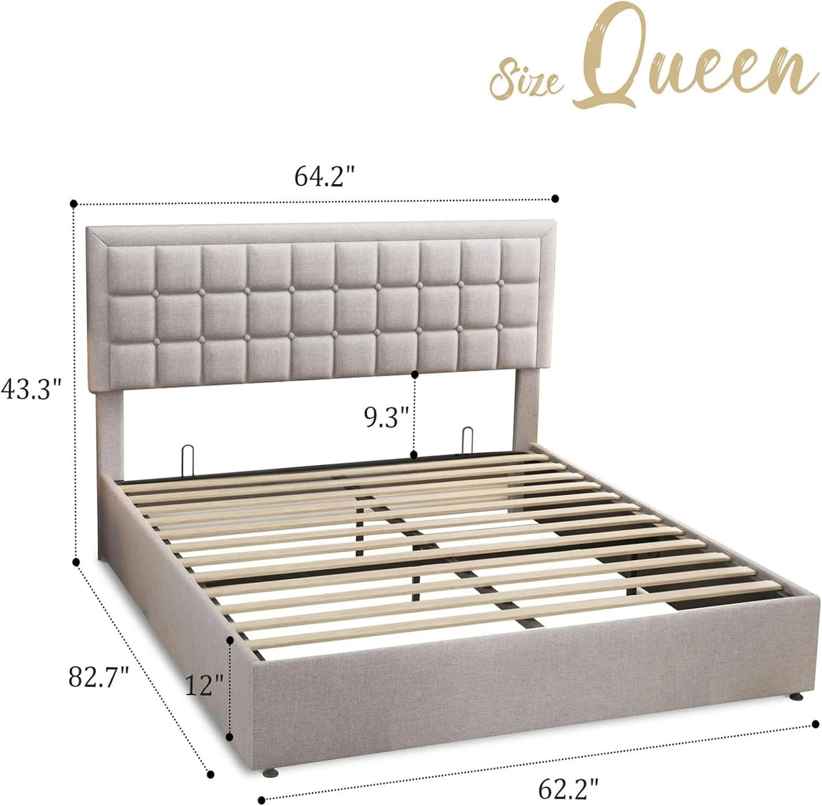 Queen Size Light Grey Upholstered Storage Bed Frame K972