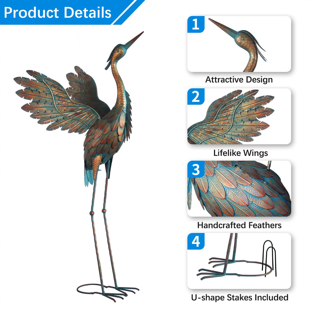 Metal Heron Garden Statues Set of 2 S78538