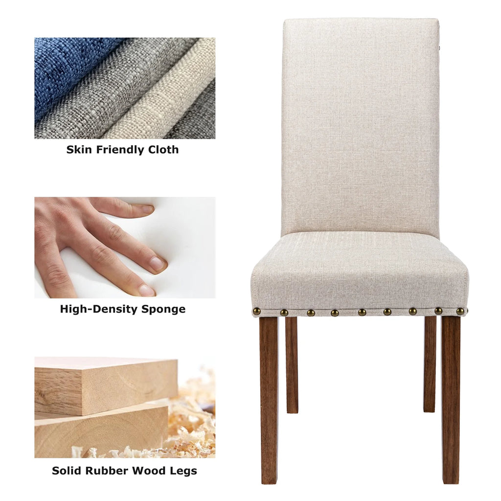 Beige Linen Solid Wood Parson Chair Set of 6 H1642