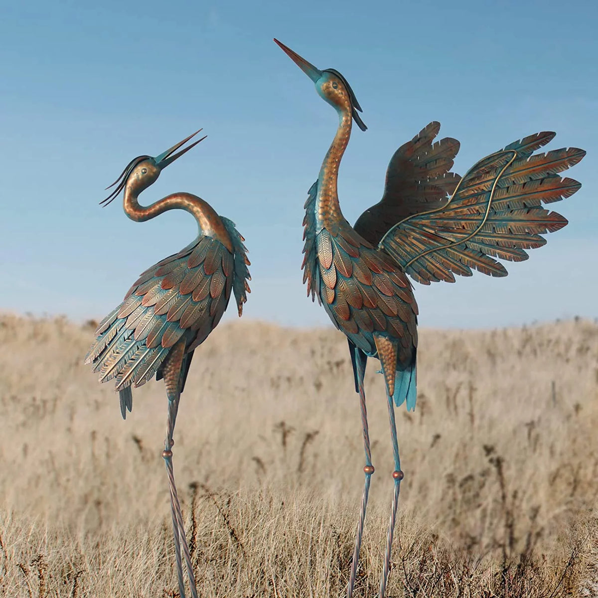 Metal Heron Garden Statues Set of 2 S78538