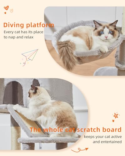 71-Inch Multi-Level Cat Tree with Hammock and 2 Top Perches E8660