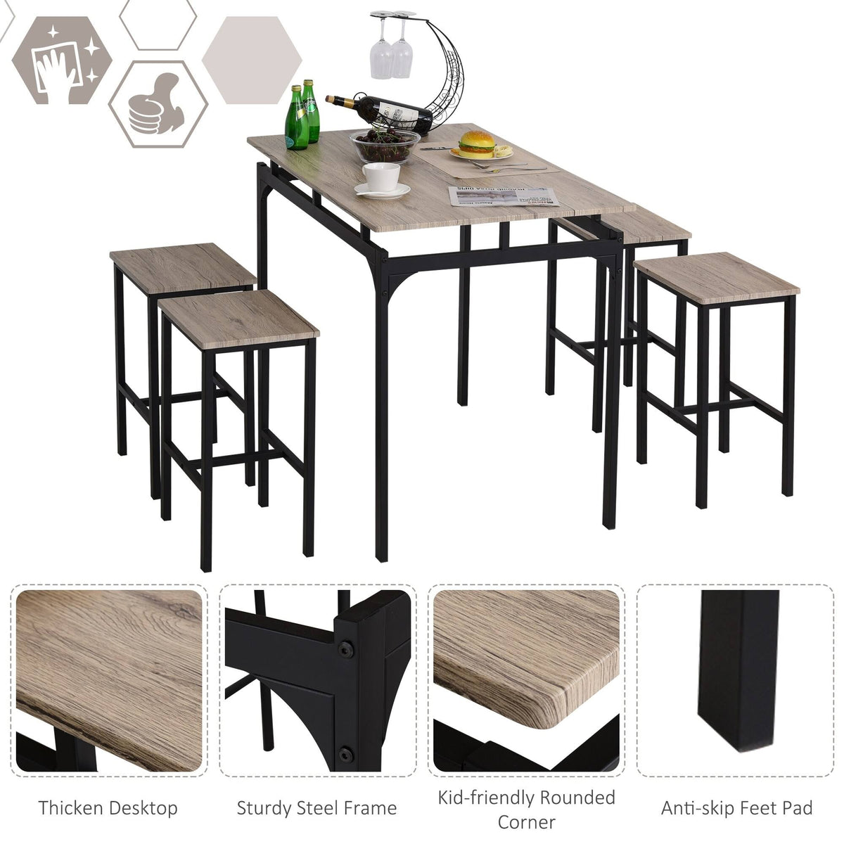 5 Piece Kitchen Table and 4 Stools Dining Set with Metal Legs G8596