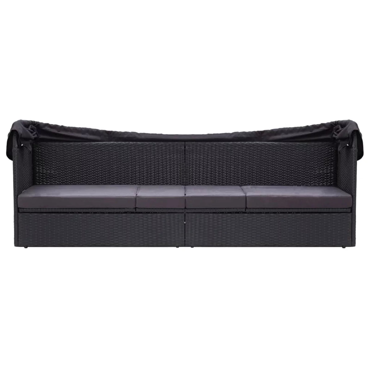 Black Poly Rattan Sun Lounger with Canopy and Cushion O622