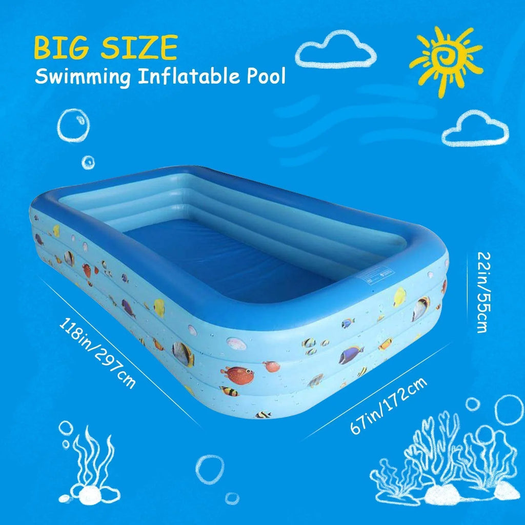 Inflatable Pool, Thickened Kiddie Pool, BPA-Free, 6.9 x 5 x 1.8 ft, Blue Q9938