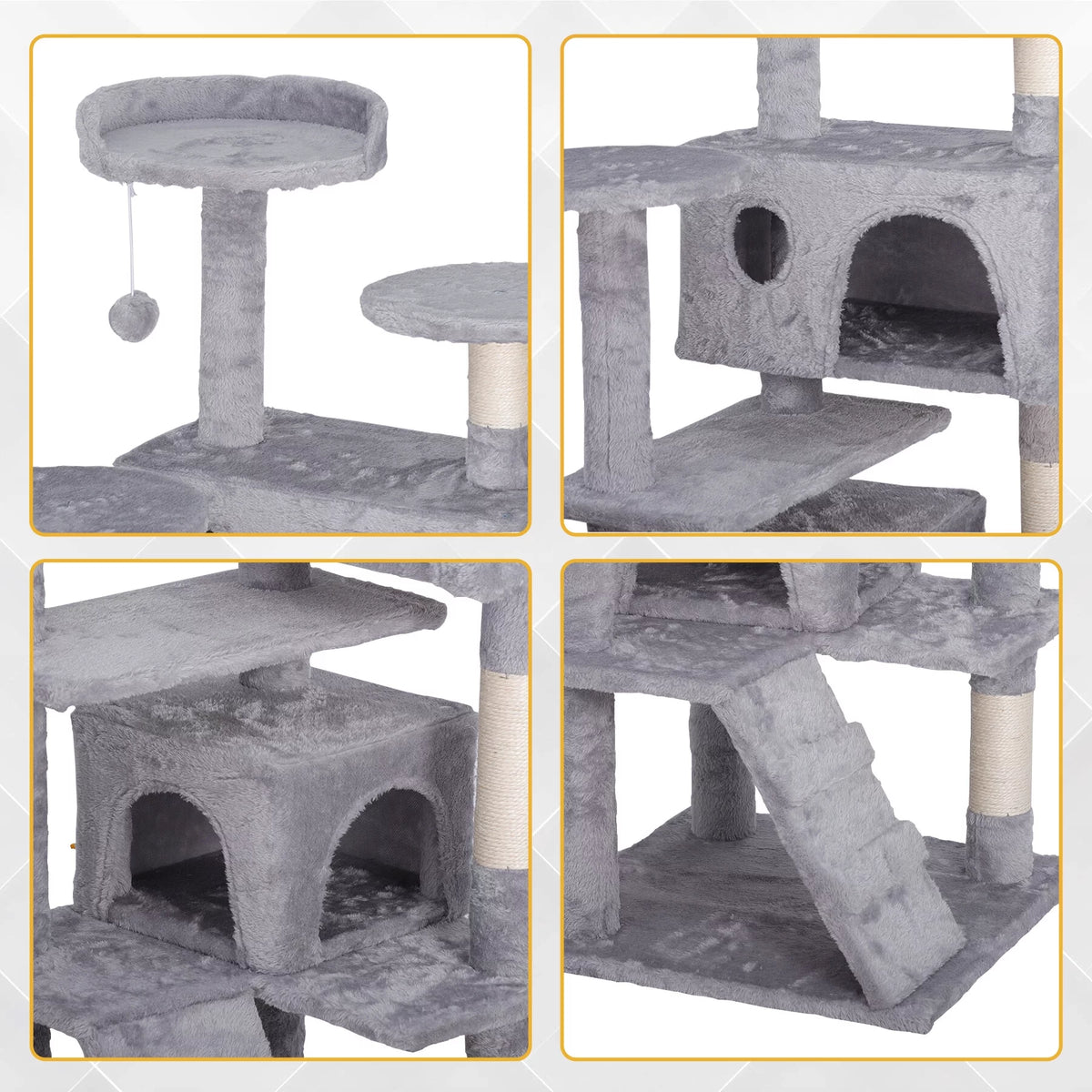 55-in Light Gray Cat Tree & Scratching Post Tower D3452