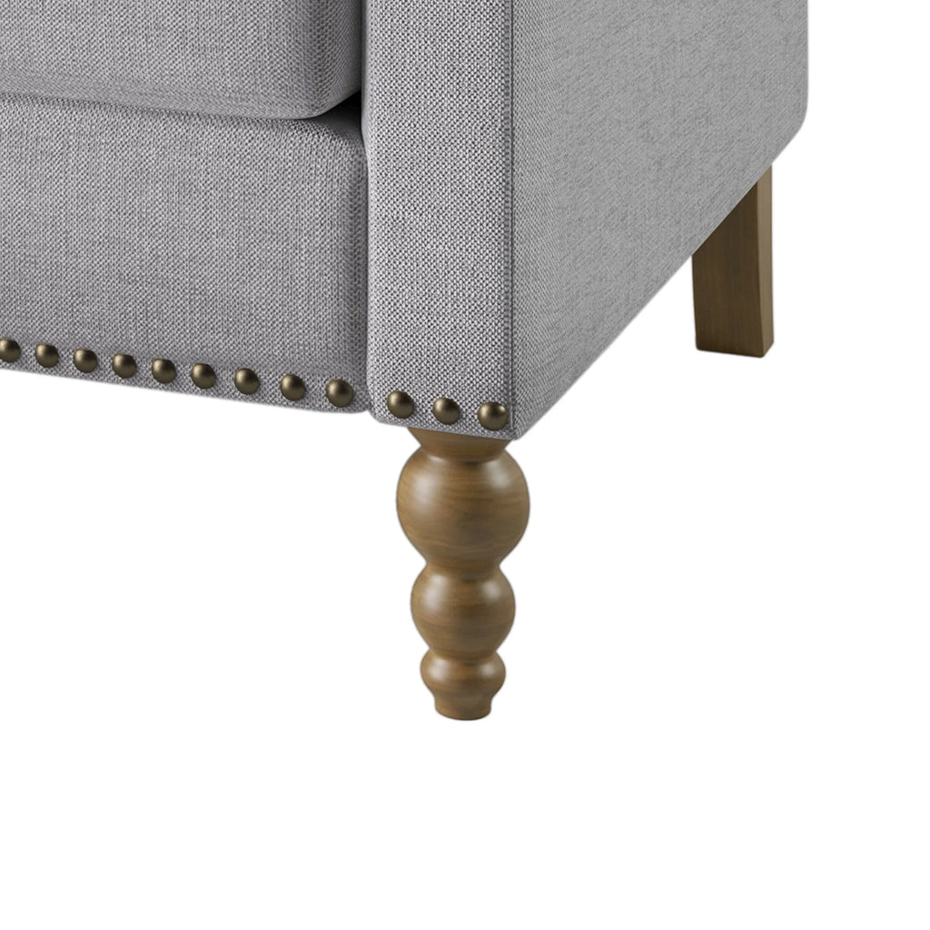 Light Gray Linen Armchair with Wooden Legs C64536