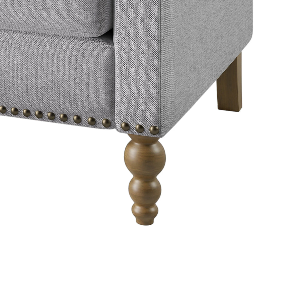Light Gray Linen Armchair with Wooden Legs C64536