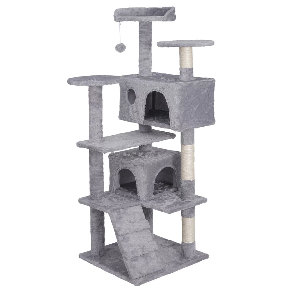 55-in Light Gray Cat Tree & Scratching Post Tower D3452
