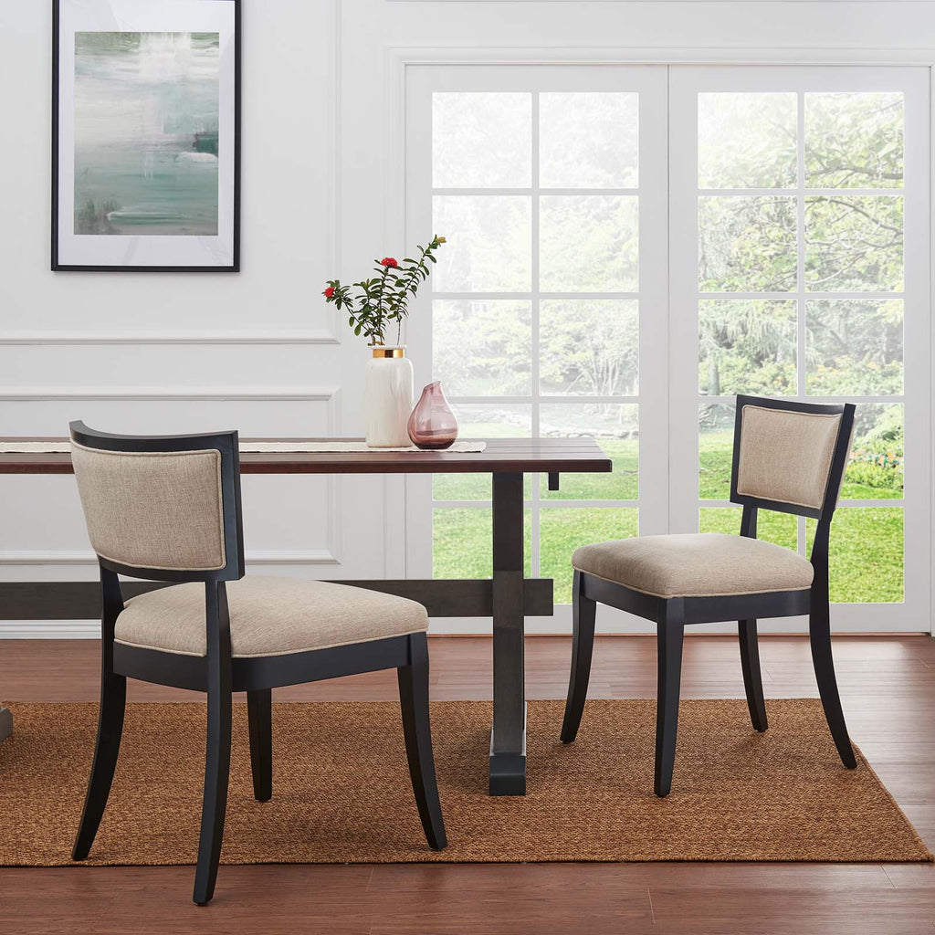 Beige Upholstered Fabric Dining Chairs Set of 2 V96218