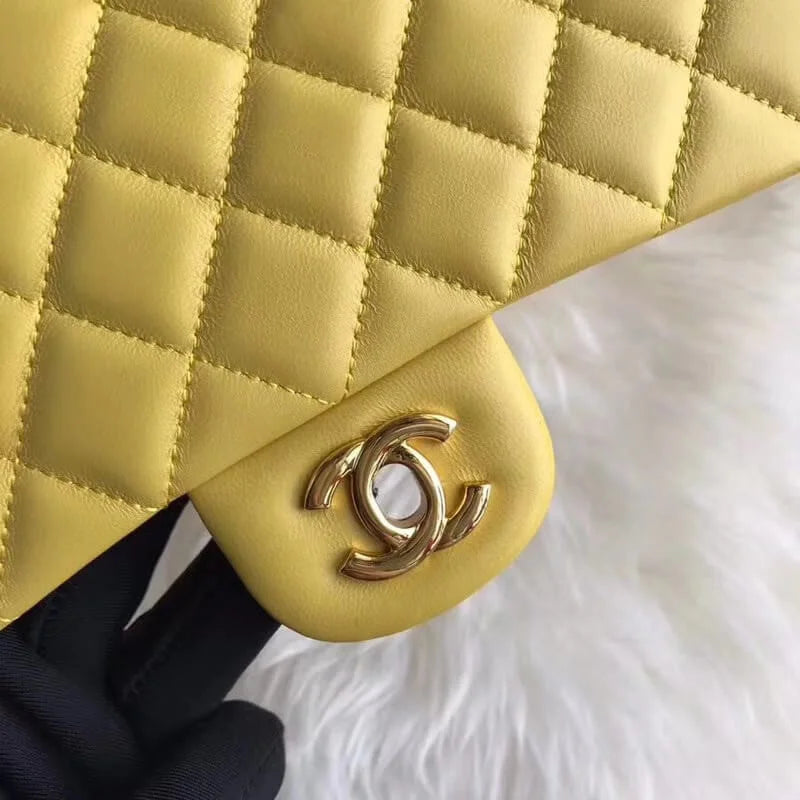 Yellow Medium Lambskin Leather Flap Bag Q55374