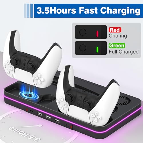 PS5 Slim Cooling Station with 2 Cooling Fan and 2 Controller Charging Station L518