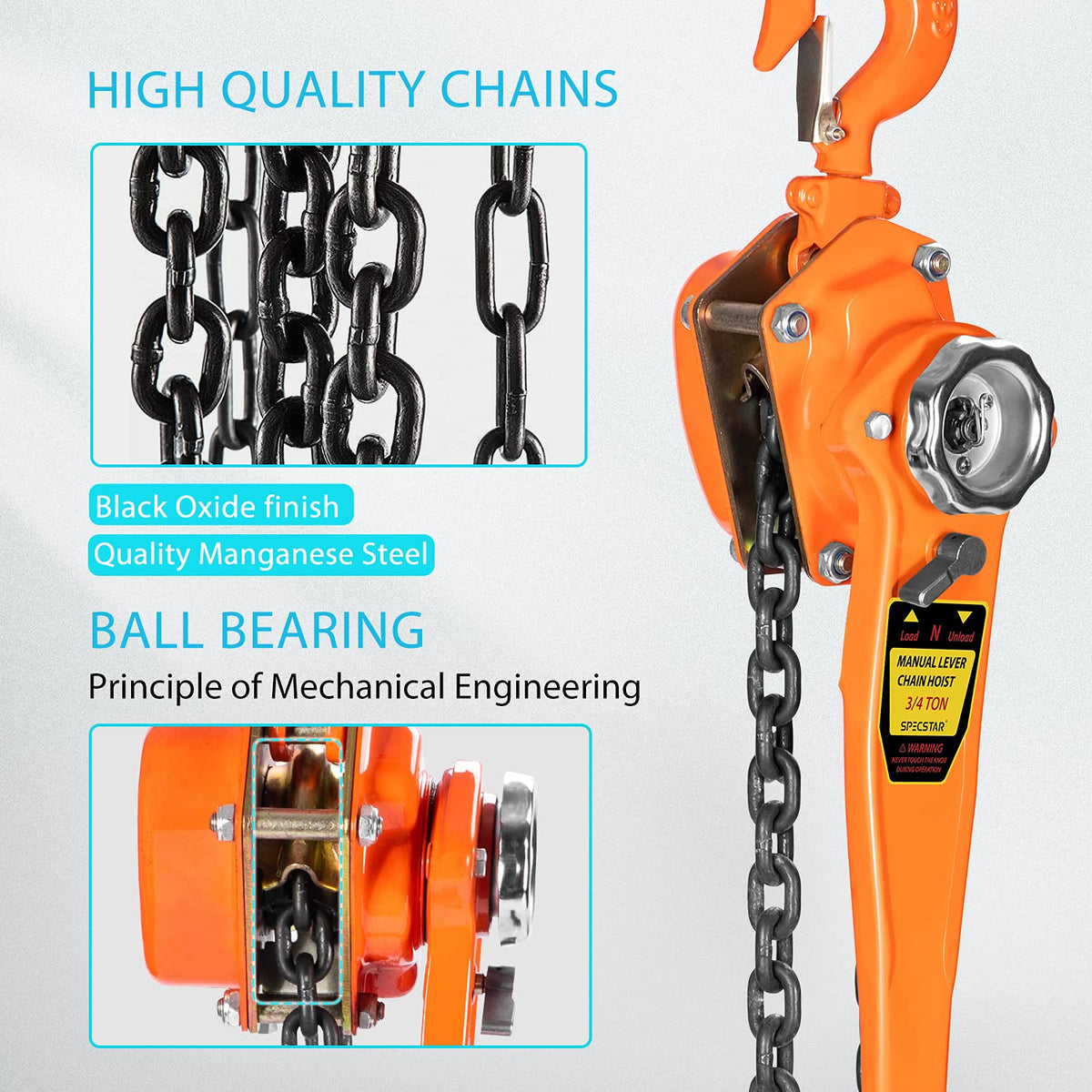3/4 Ton Capacity 5 Feet Lever Chain Hoist with 2 Hooks J53385