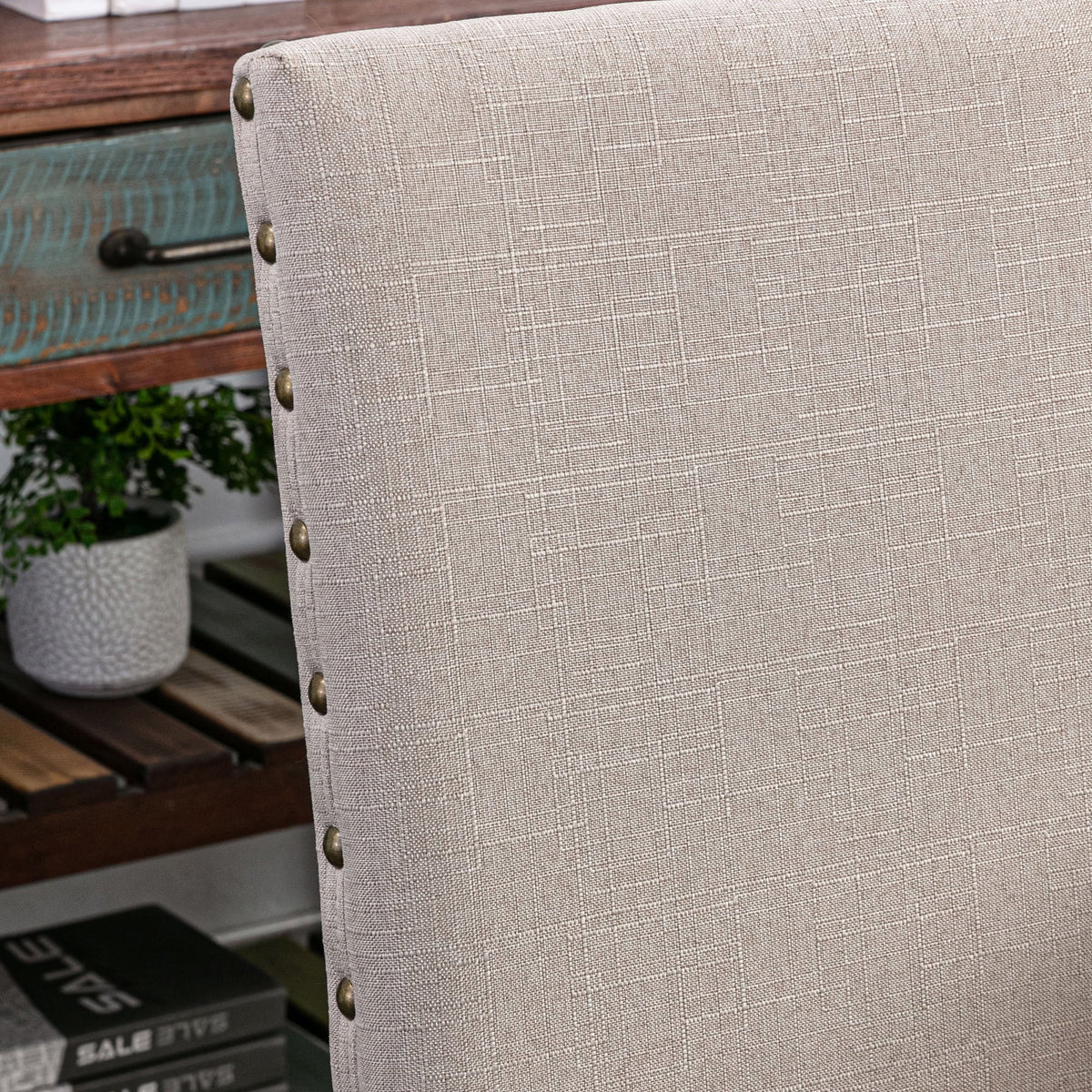 Beige Linen Solid Wood Parson Chair Set of 6 H1642