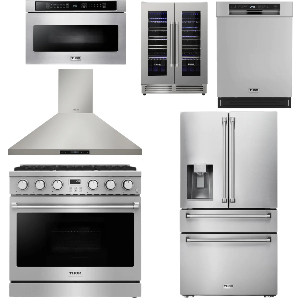 36 Gas Range, Range Hood, Refrigerator, Dishwasher, Microwave and Wine Cooler B8963