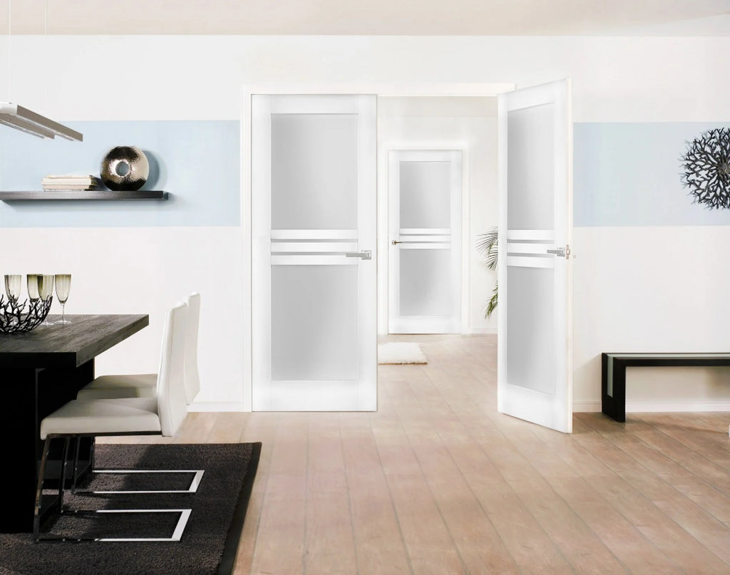 Solid French Double Doors 84 x 80 inches Opaque Glass 4 Lites Wood Solid Panel Frame C54984