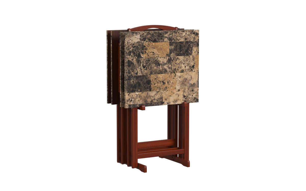 5-piece Faux Marble Folding Snack Tray Table Set I720787